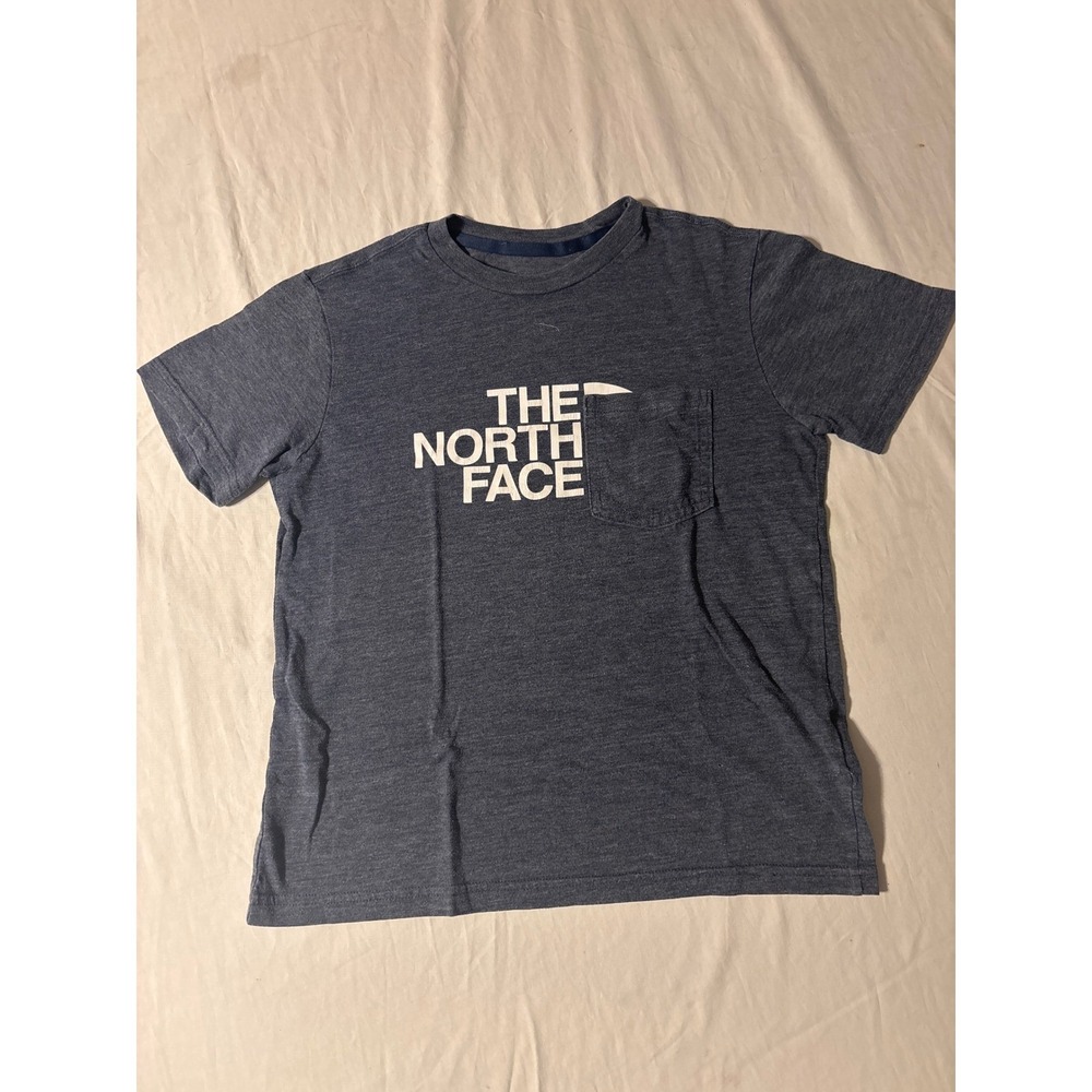 The North Face T-Shirt Kids M 10 Blue Excellent Heathered Pocket Logo Tee